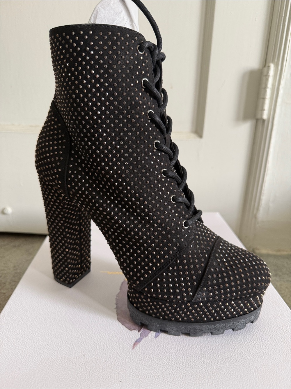 Jessica Simpson Black Studded Lace-Up Platform Ankle Boots